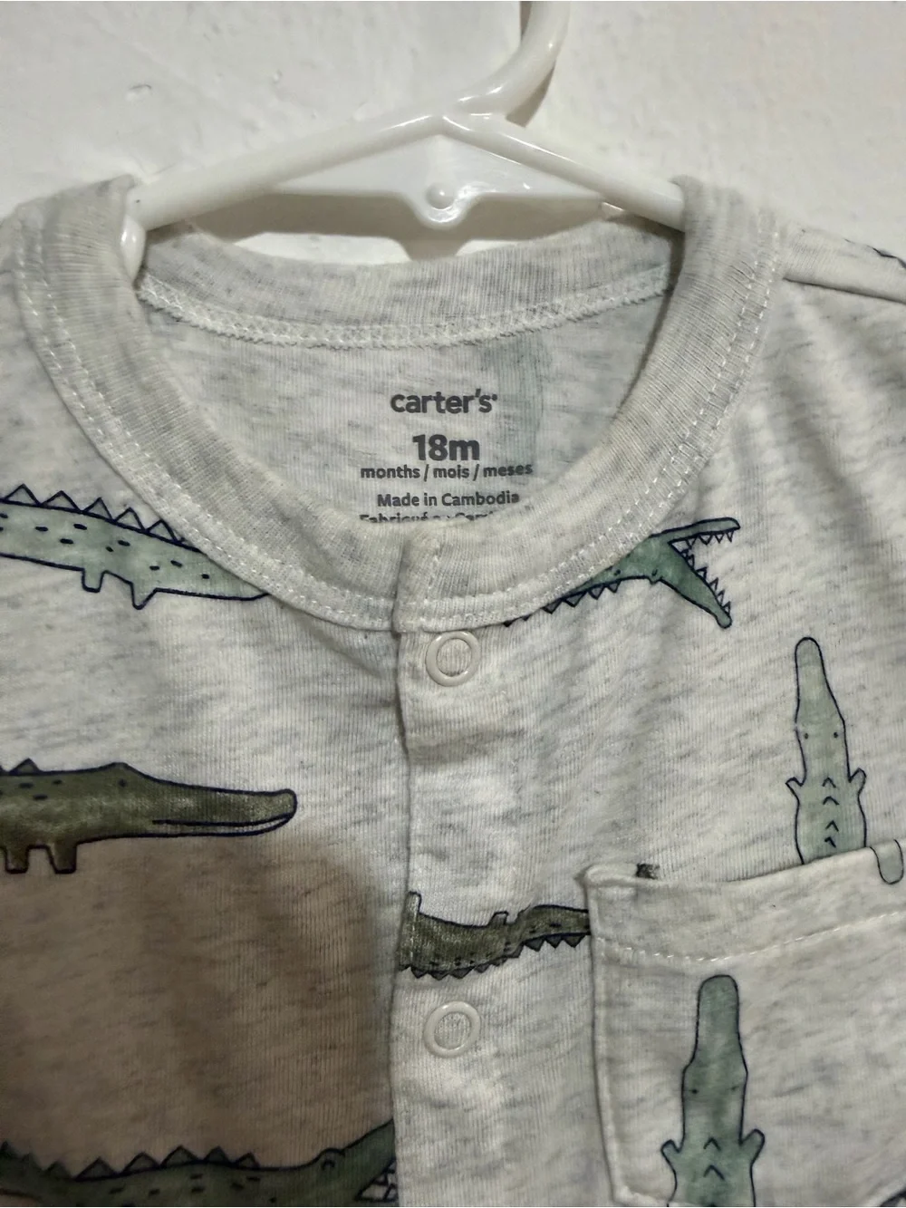 Carter's Gray Romper with Green Crocodile Print